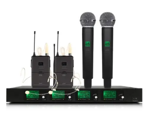 2 hands and 2 heads Профессиональная Беспроводная микрофонная система UHF4 канальный ручной нагрудный конденсатор гарнитура караоке mic studio sm58 для конференц-зала - Цвет: 2 hands and 2 heads