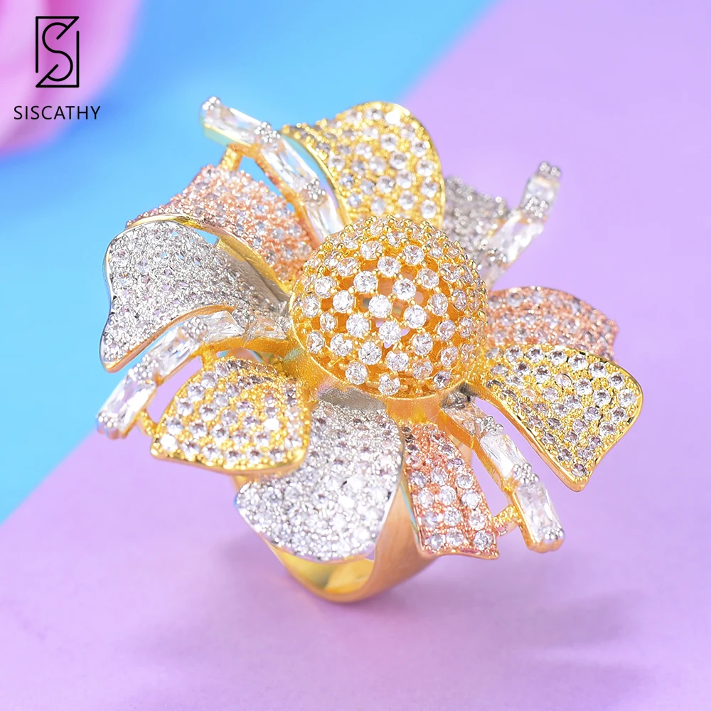 Siscathy роскошные кольца с широкой поверхностью и цветком для нигерийских невест