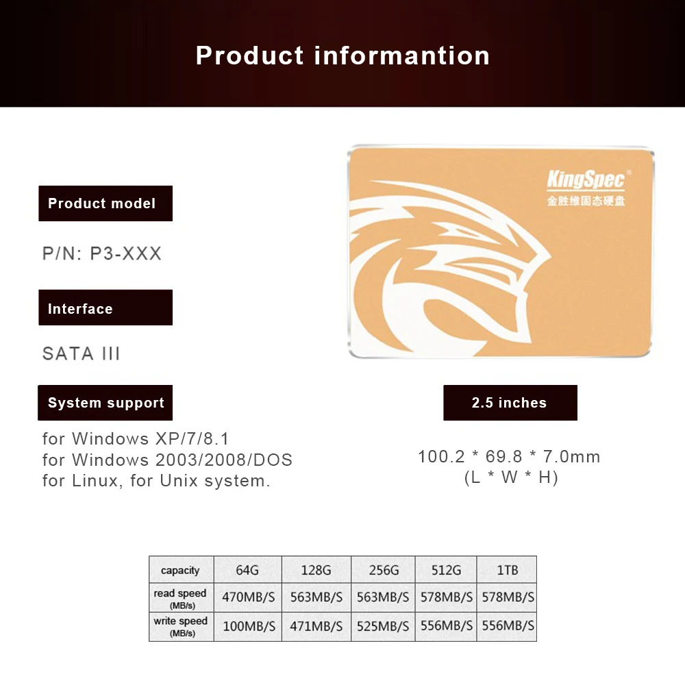 Ssd-накопитель KingSpec P3-1TB SATA III 3,0 2," 2,5 дюймов 1 ТБ 256 ГБ 128 3D MLC цифровой твердотельный накопитель(SSD) Твердотельный накопитель Кэш 256 М для компьютера