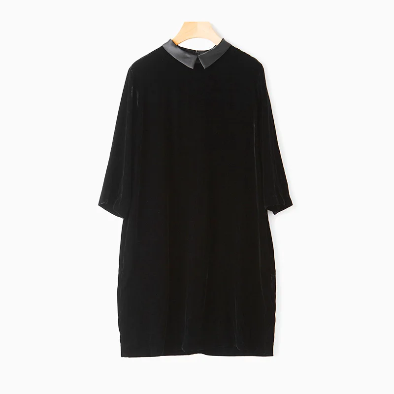 Women vintage 3/4 sleeve organza collar velvet dress 2017 pre-fall | Женская одежда