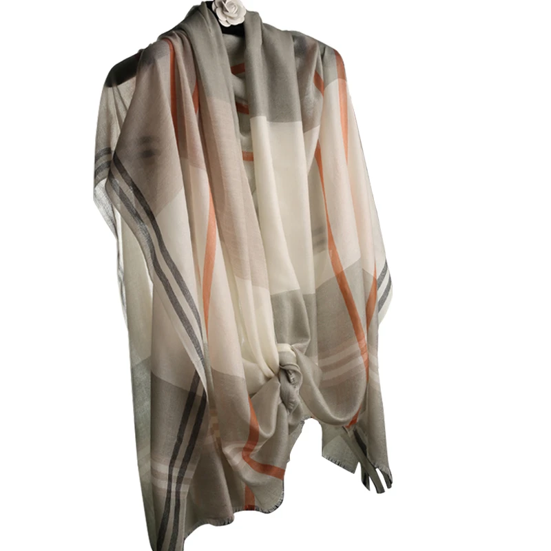 100% Модные женские большие клетчатые Тонкие шарфы из козы и кашемира шаль пашмины