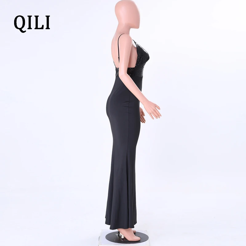 QILI с v-образным вырезом, расшитое блестками платье с русалочкой Для женщин ремень Высокая Талия Длинные плате макси в стиле "Бохо" Стиль пикантные вечерние элегантные женские женское платье халат