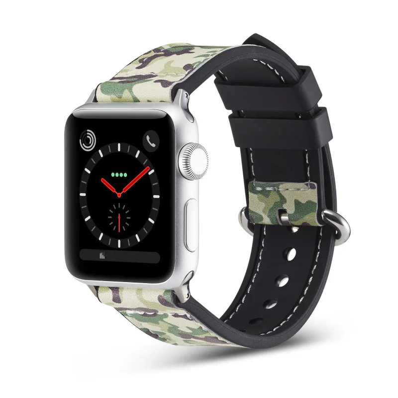 Модный ремешок для наручных часов для часов Apple Watch 5 4 3 2 1 серия специальный ремешок из натуральной кожи Камуфляж силикагель ремешок для часов