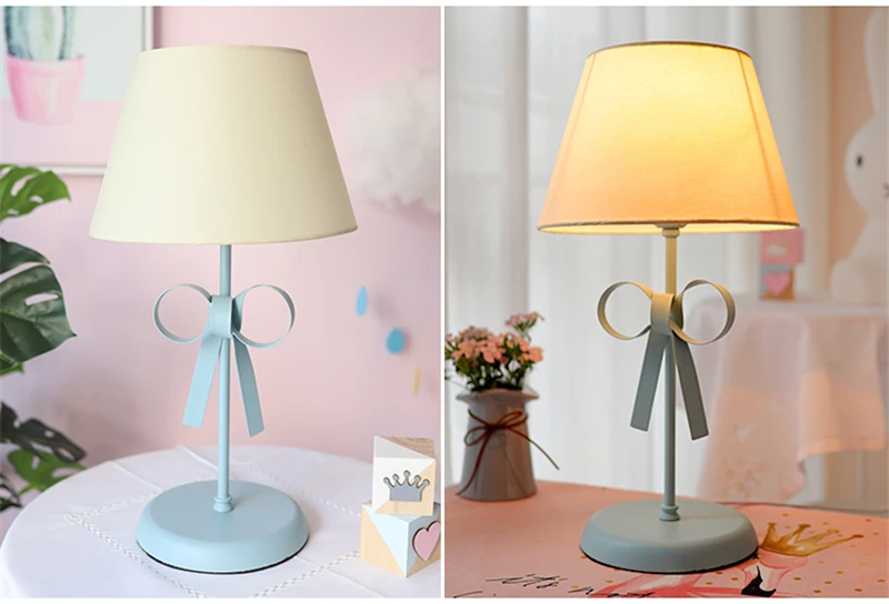 Bow-knot Table Light LED Desk Lamp Fabric Lampshade Lights for Children's Room Princess Bedroom Bedside Lamps Luminaire