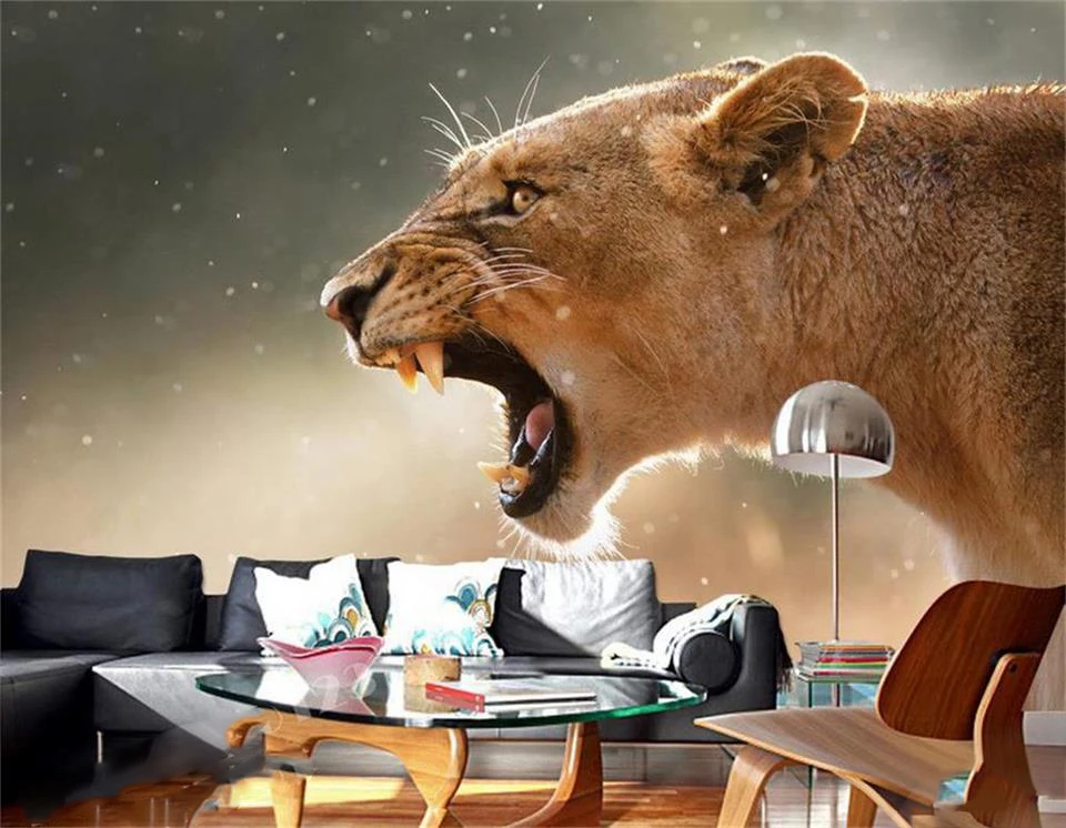 Настенные 3d обои на заказ фрески с изображением диких животных Львов постельных