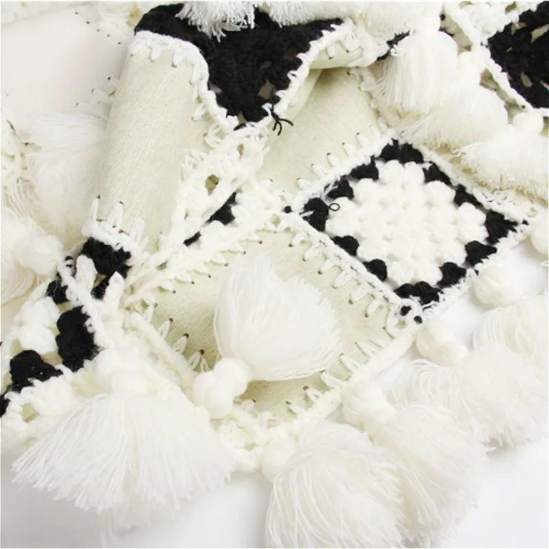 Осень-зима 2018 женские свитера и пуловеры черный белый квадратный кожаный вязаный