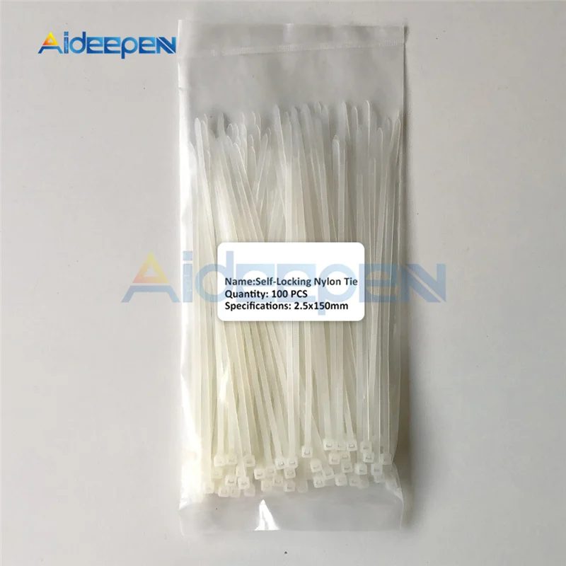 White 100 шт/партия 2,5*150 мм пластиковый нескользящий проволочный комплект галстуков на молнии 150 мм самоблокирующийся нейлоновый прочный кабельные стяжки UL сертифицированный 12 цветов - Цвет: White