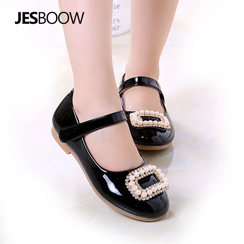 

Princess shoes girl rhinestone pearl patent leather shoes wedding party school rubber sole shoes