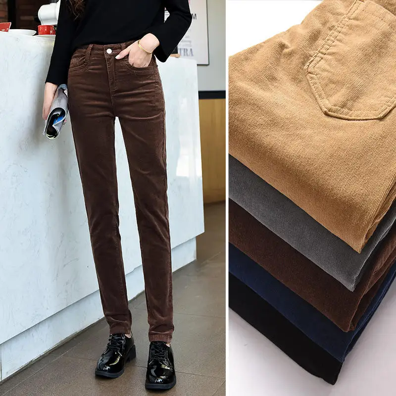 Brown G3107 Thin Вельветовые брюки женские плюс бархатные плотные осенние и зимние теплые бархатные брюки женские свободные брюки большого размера женские брюки Q1717 - Цвет: Brown G3107 Thin
