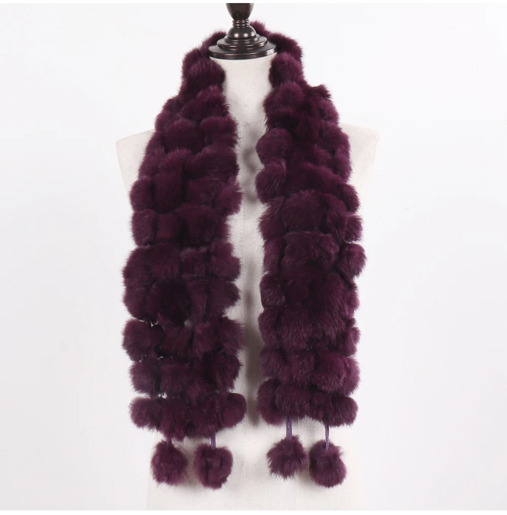 New Winter Women Real Rabbit Fur Scarf Natural Warm Rabbit Fur Muffler Girl Fashion Knitted Genuine Rabbit Fur Scarves