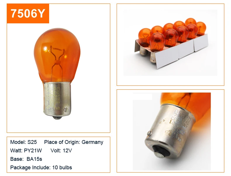 10 шт. OSRAM S25 H6W H21W P21W PY21W 12V исходной линии фары указателя поворота Стоп-сигнал светлые Противотуманные фары OEM автомобильная галогеновая лампы
