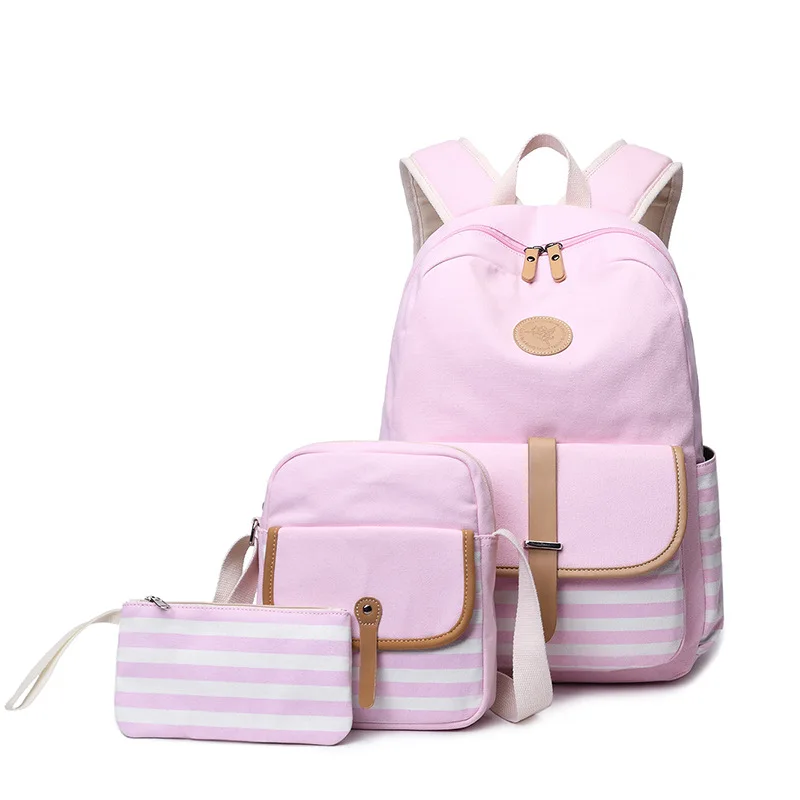 Tourya 3 шт./компл. модный Холст Женский Рюкзак Bookbag Ноутбук Колледж Bagpack Путешествия Рюкзак Школьная Сумка для подростков девочек - Цвет: pink
