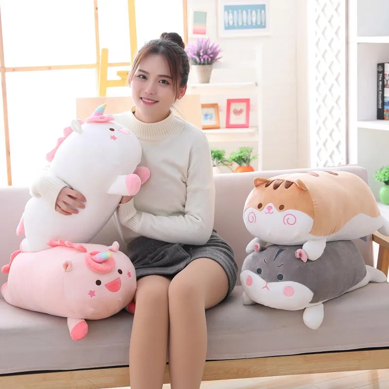 60 см милый Единорог плюшевая подушка овальной формы кот Хомяк Игрушка плюшевое
