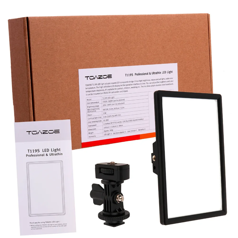 Светодиодная ультратонкая двухцветная лампа TOAZOE T119S для видеосъемки с ЖК
