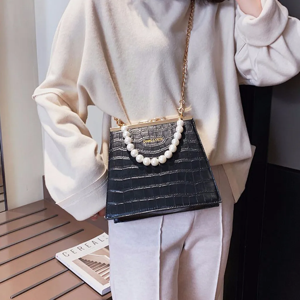 Женские сумки Bolsos Mujer, Женская жемчужная сумка через плечо, блестящая цепочка, кожаные красочные сумки-мессенджеры, сумка на плечо, сумка-тоут с жемчугом, сумка-мессенджер