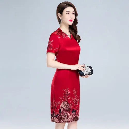 Весенне летнее модное шелковое женское платье с коротким рукавом новый стиль