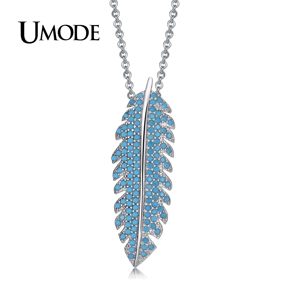 UMODE милые модные ожерелья с подвеской в виде длинного листа голубого цвета CZ