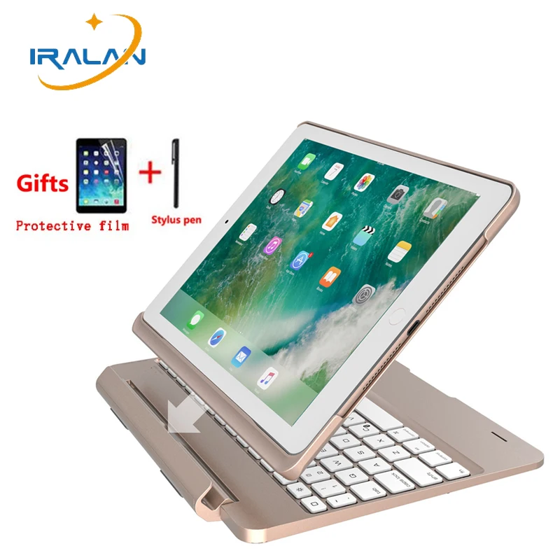 Чехол s для Apple iPad 9,7 /iPad Air/Air 2 Беспроводной Bluetooth клавиатура чехол класса люкс 360 Вращающийся Алюминий сплав чехол+ ручка+ Защитная пленка на экран