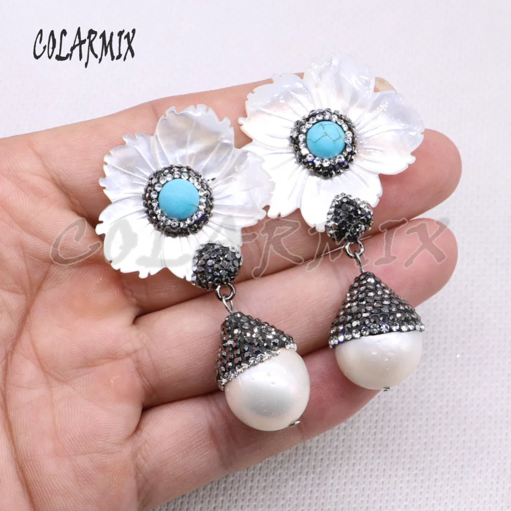Мода shell цветок серьги с натуральным жемчугом Серьги Boho jewelry Серьги подарок для леди ювелирные изделия 4153