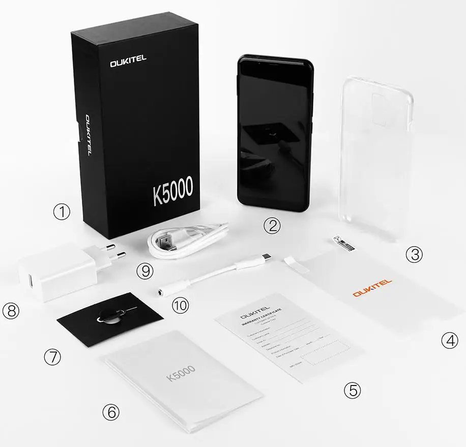 Восстановленный мобильный телефон Oukitel K5000 18:9 5 7 "HD Android 0 MTK6750T 4G + 64G Octa Core 5000mAh 16MP