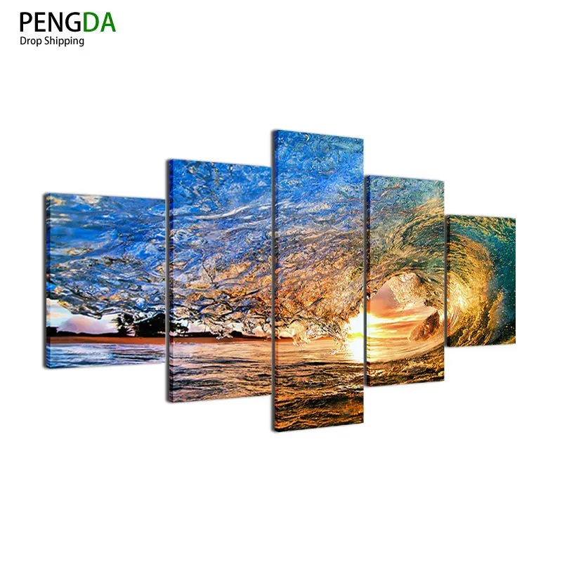 PENGDA Frames Abstract Canvas Painting 5 Panels Landscape Wall Art Oil Poster Modular Pictures For Living Room Home Decor | Дом и сад