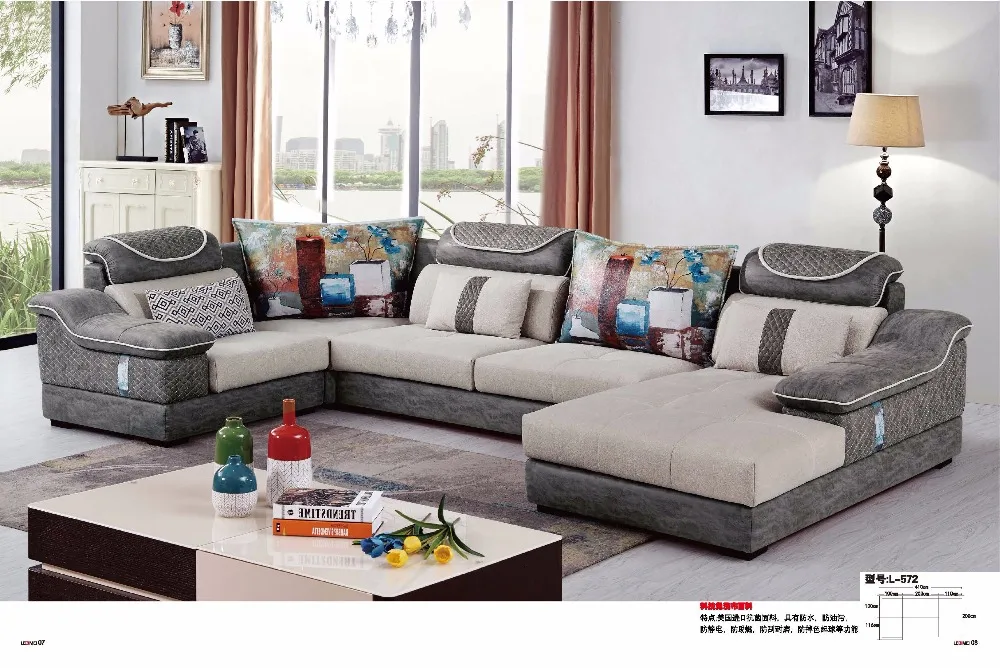 

LDML-572 Modern living room fabric sofa U shape sectional Anti-bacterial fabric comfortable soft fabric sofa set