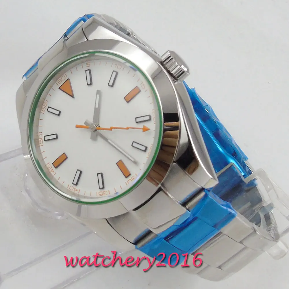 Новый 40 мм белый стерильный Циферблат из нержавеющей стали полированный ободок