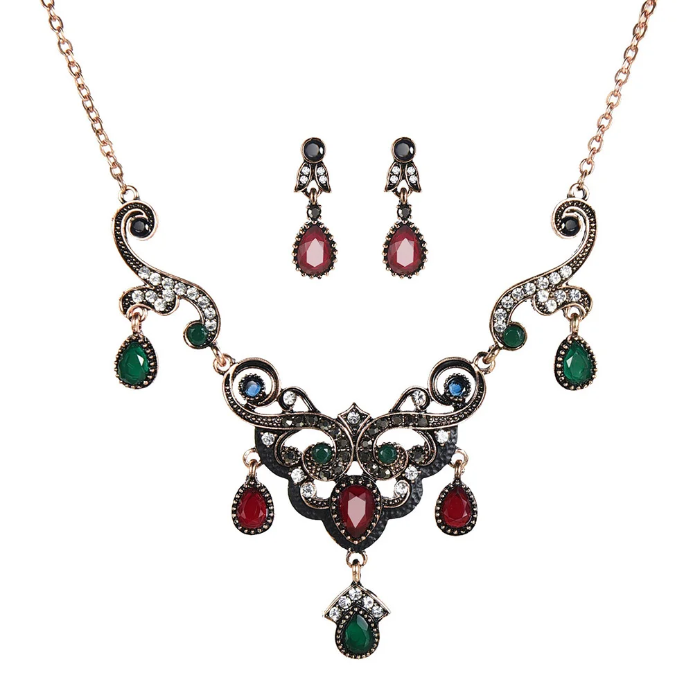 Роскошные Имитация Винтаж Синий Зеленый Ювелирные наборы для женщин Свадебная