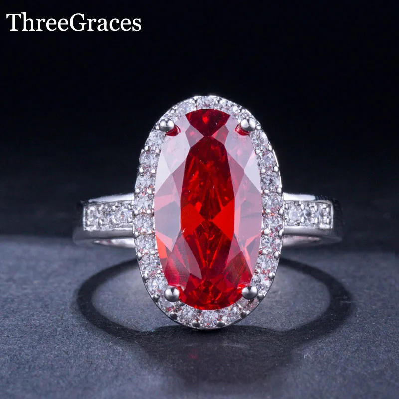 ThreeGraces роскошные большие овальные сверкающие красные женские кольца с