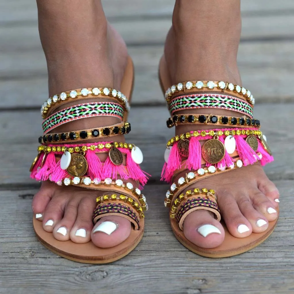 SAGACE/летние пляжные шлепанцы в богемном стиле женская обувь римские Вьетнамки