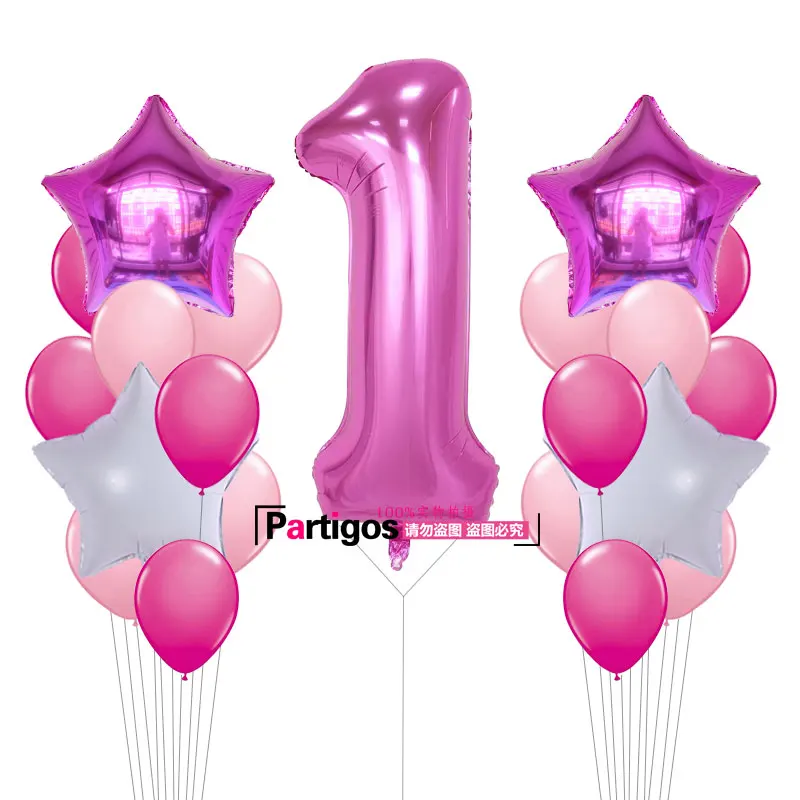 21 шт. Baby Shower 1st День рождения Декор 40 дюймов номер 1 Фольга Шарики поставки для маленьких мальчиков и девочек шары 2.2 г латекс Гелий Globos - Цвет: F-Hot Pink 1