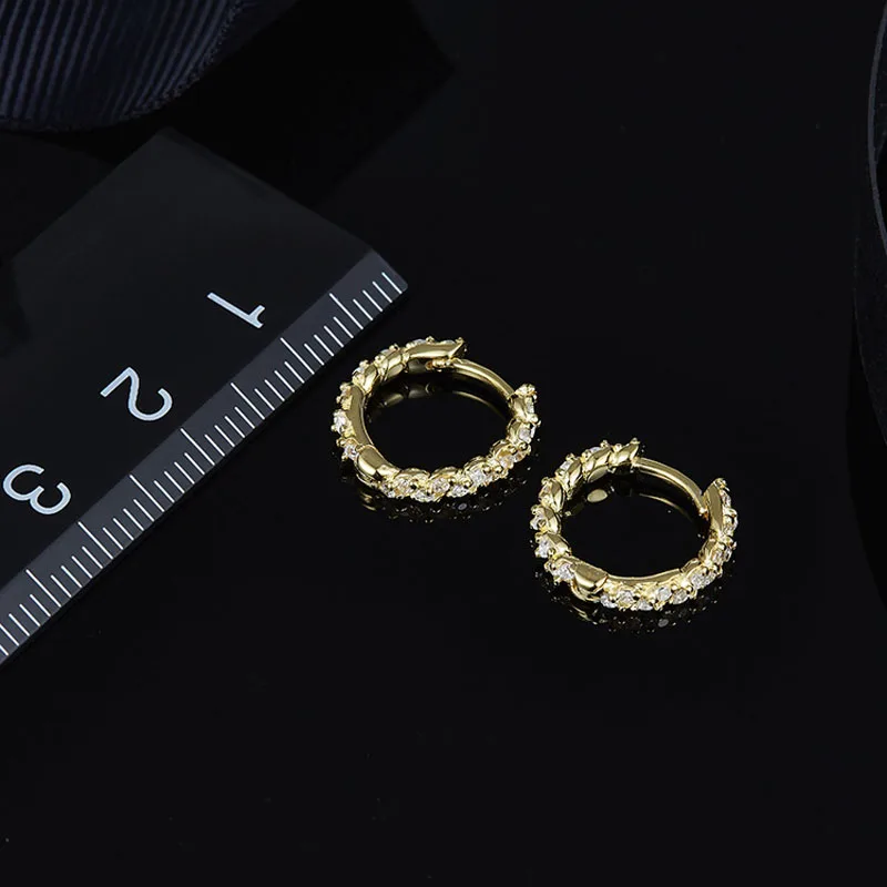 Mini Earrings 13mm SLJELY, роскошный бренд, настоящая 925 пробы, серебро, желтый, золотой цвет, SOLEIL, мини-обруч, циркониевые серьги ААА, камни для женщин, хорошее ювелирное изделие - Окраска металла: Mini Earrings 13mm