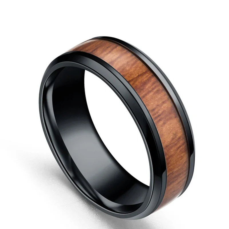 Gun Black Plated Ajojewel Размер 5,5-14 классические кольца 8 мм из титановой стали деревянной формы для мужчин и женщин высококачественные вечерние ювелирные изделия для помолвки - Цвет основного камня: Gun Black Plated