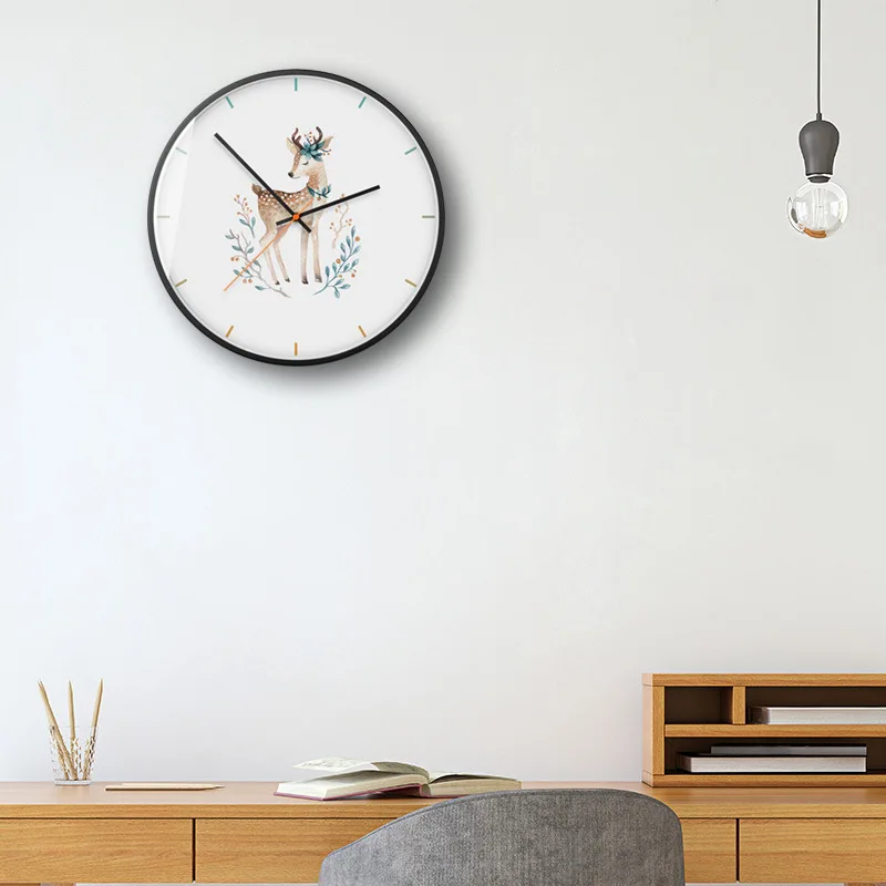 Small elk modern metal frame quiet scan fashion wall clock popular Nordic style extremely simple small fresh decoO8 | Дом и сад