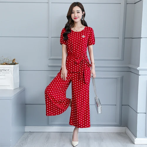 Весенний женский комплект 2 шт. в горошек повседневный летний костюм спортивный