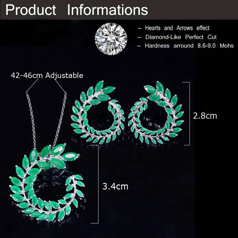 Женские серьги и кулон с зеленым кристаллом серебристого цвета|brand jewelry sets|fashion