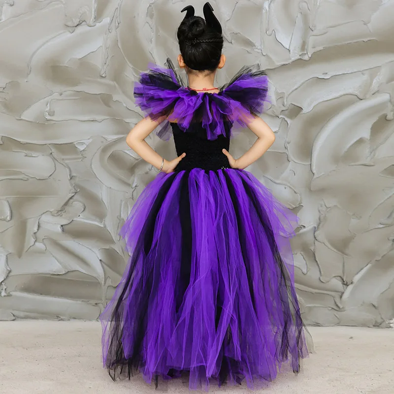 VASHE Fantasias Maleficent queen костюм для девочек Дети Хэллоуин Косплэй костюмы ведьм