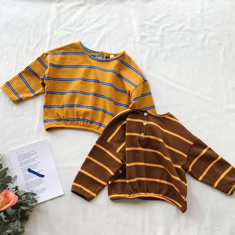 

Autumn New Korean Baby Clothes Boys and Girls Striped T Shirt Fashion Wild Long Sleeve Top Tees Children Clothing Puooverys Tees