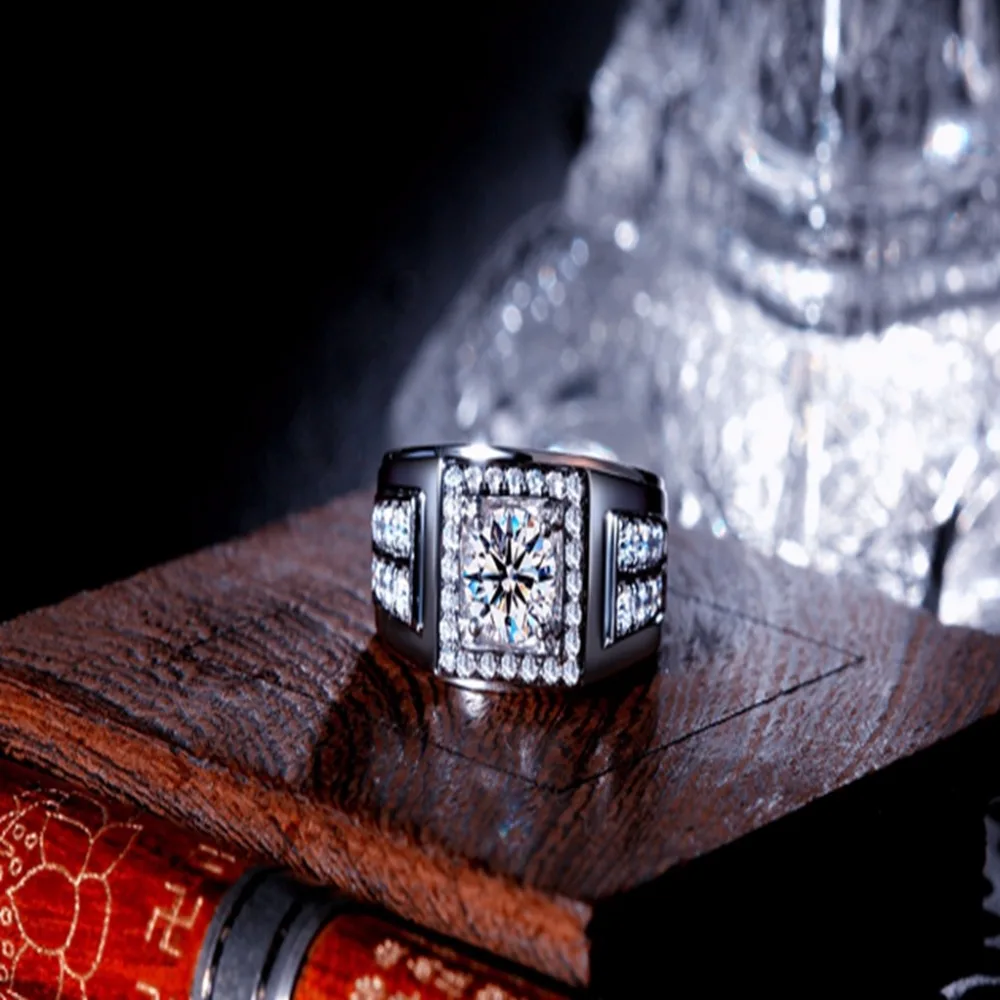 Кольцо Moissanite из белого золота 14 к, 1 карат, 6,5 мм, роскошное, Moissanite свадебное кольцо для мужчин