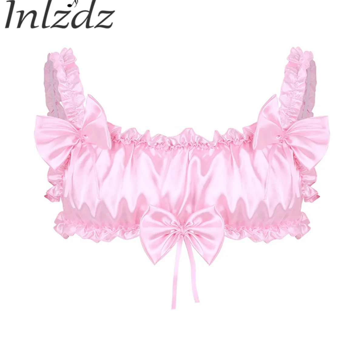 Мужское нижнее белье бюстгалтер атласный гей бюстгальтер топ с рюшами открытая