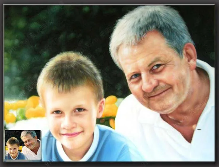 Лучший подарок на память отца # TOP ART Customize service Custom father son portrait масляная живопись-100%