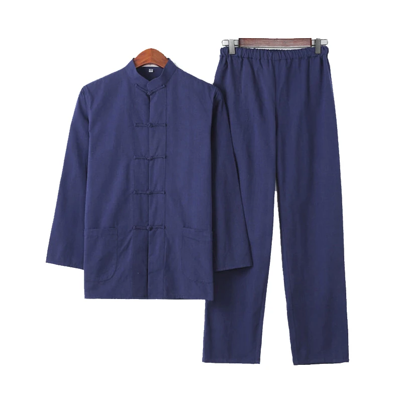 

Mandarin Collar Tai Chi shirt&pant Chinese Traditional Single Breasted Tang suit For Men Loose Kung Fu Garment Plus Size 3XL 4XL