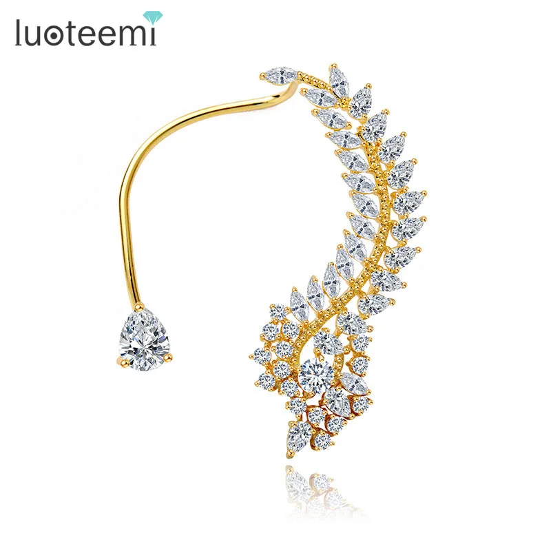 

LUOTEEMI Gold-Color Fashion Statement Elegant Vintage Punk Gothic Imitation CZ Crystal 1PC Ear Cuff Wrap Earrings