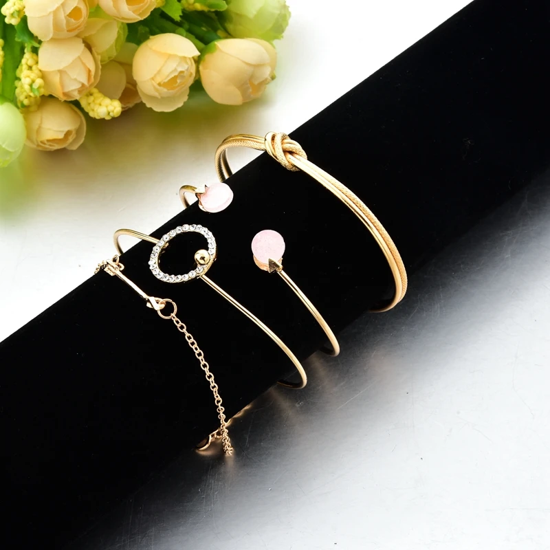 

ATTRACTTO 4 PCS/SET Gold Open Adjustable Arrow Bracelets For Women Boho Bracelets Charms Stainless Steel Cuff Bracelet SBR190168