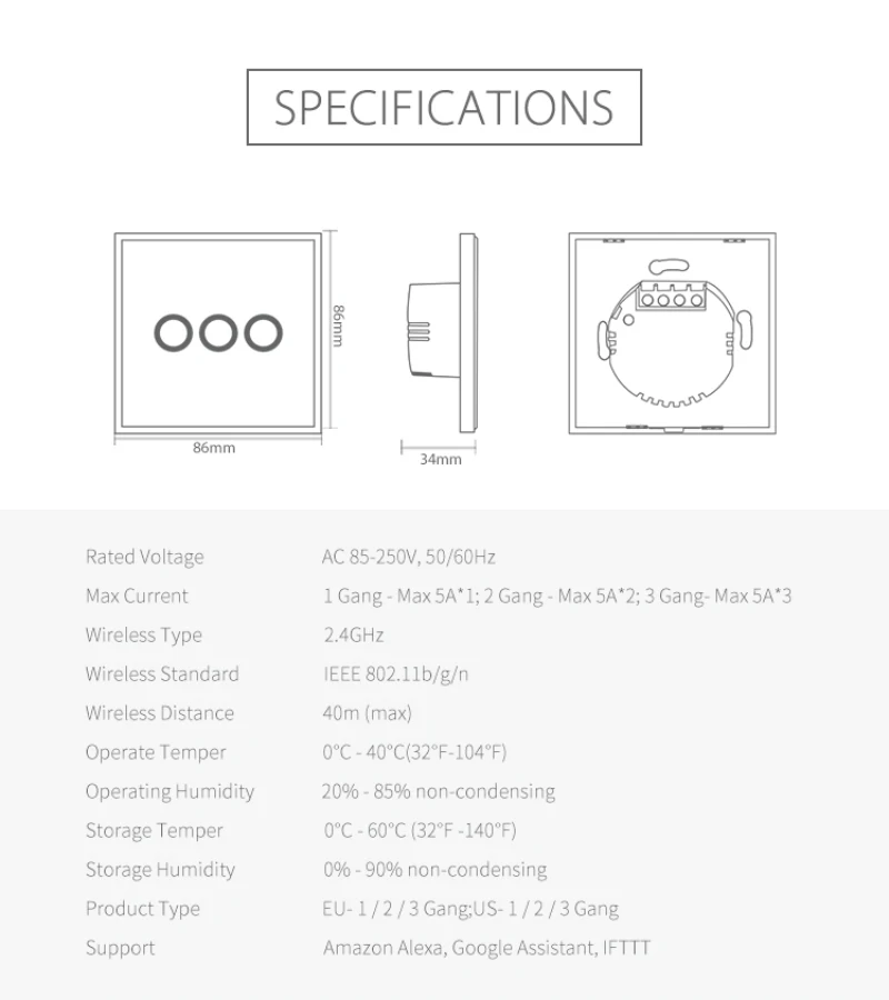 

NEO Coolcam Smart Wifi Wall Light Switch Support Alexa,Google Home 1/2/3 Gang Touch/WiFi Remote Smart Home Wall Touch Switch