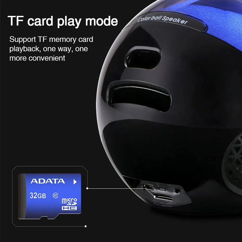 Bluetooth-колонка TRANSCTEGO беспроводная стерео-мини-портативная с поддержкой TF-карты, яркие цветные огни, супербасовый сабвуфер, шаровые динамики.