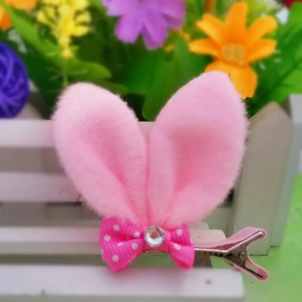 Плюшевая заколка для волос девочек милый кроличьи ушки крошечный лук детские