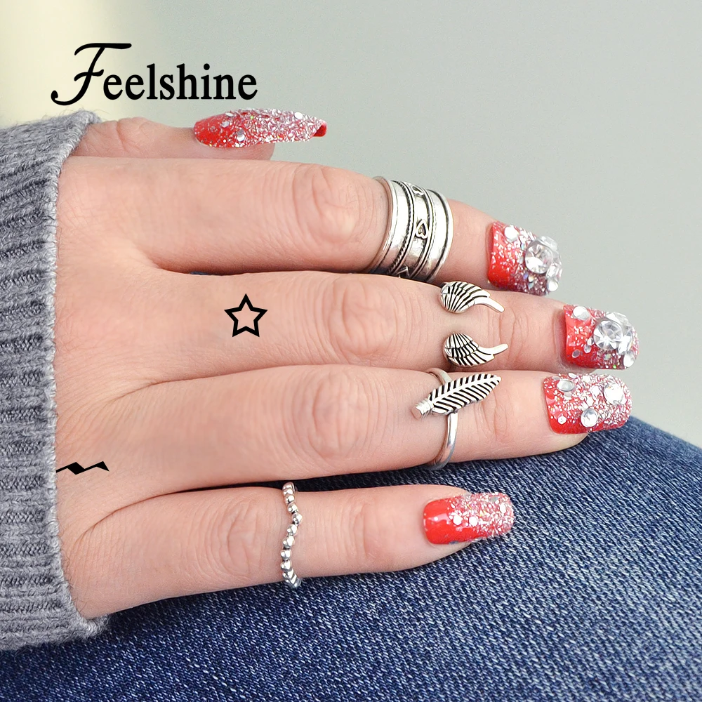 Feelshine 4 шт./компл. панк рок Кольца комплект старинное серебро Цвет с листа крылья