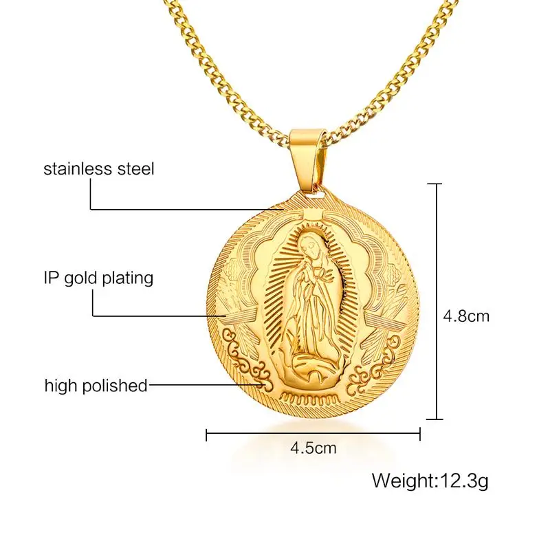 Mother of God Necklace Pendant Gold-color Stainless Steel Christian Jewelry High Quality | Украшения и аксессуары