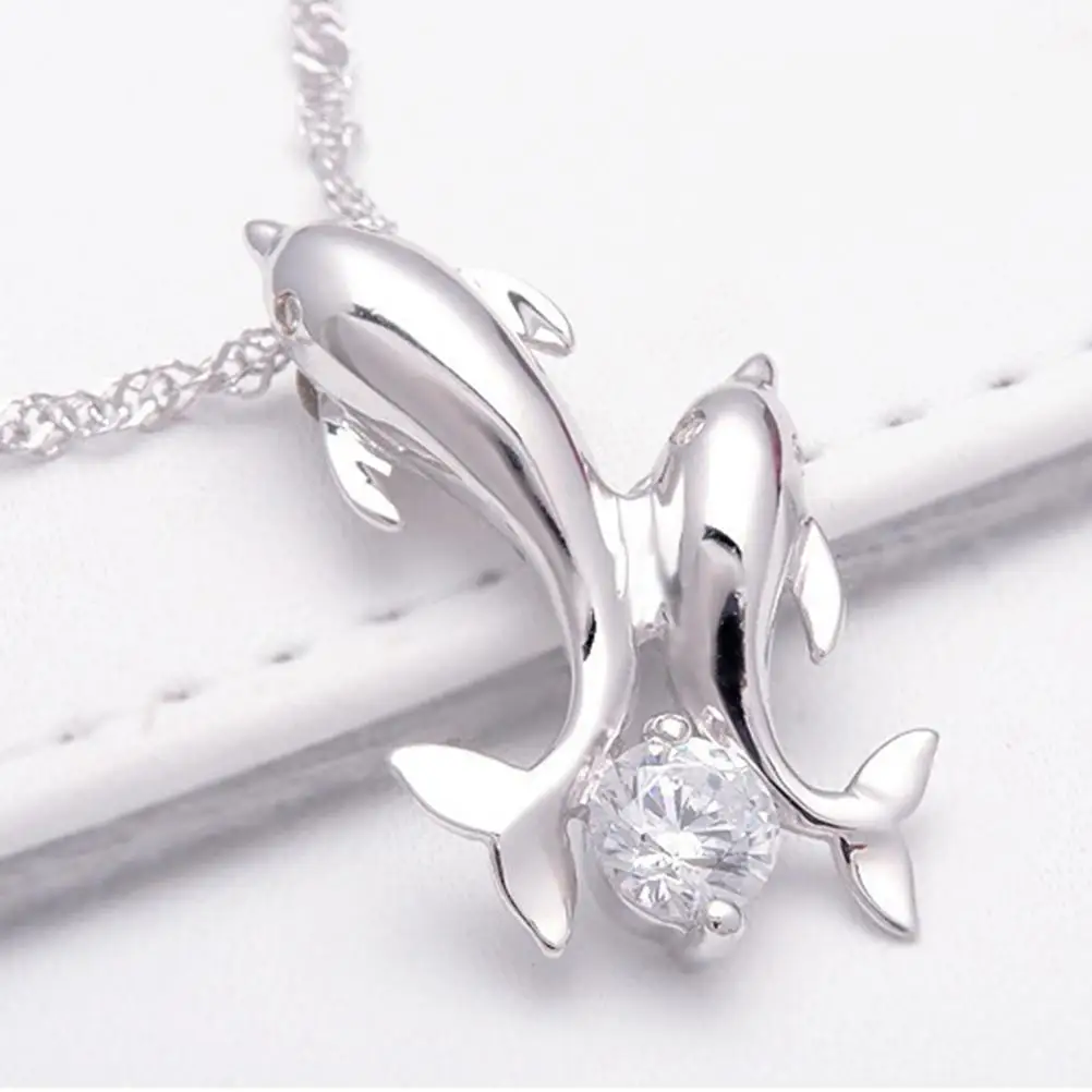 Двойной Дельфин кулон ожерелье милая пластиковая короткая цепочка